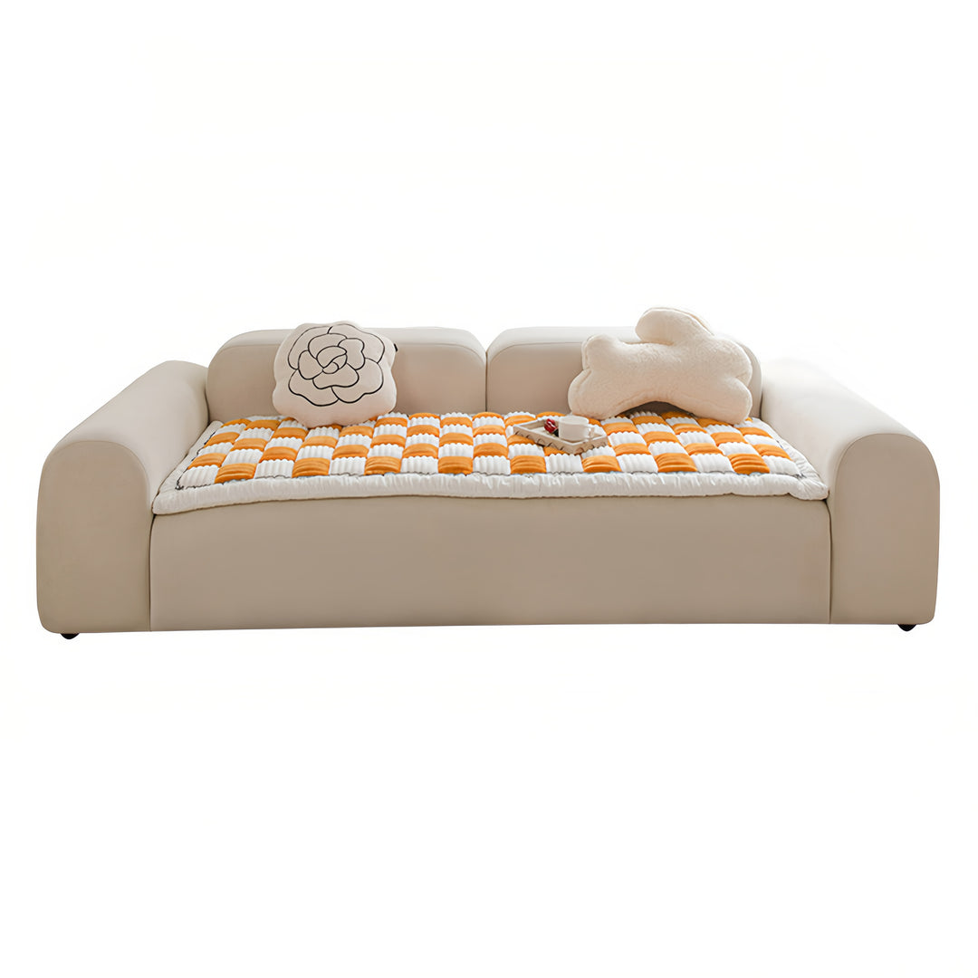 Cream-coloured Large Plaid Square Fuzzy Pet Mat Bed Couch Cover